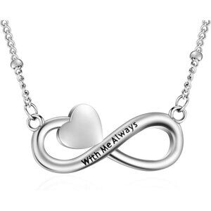 Infinity Cremation Jewelry Heart Urn Necklace Silver Stainless Steel Unisex Memo